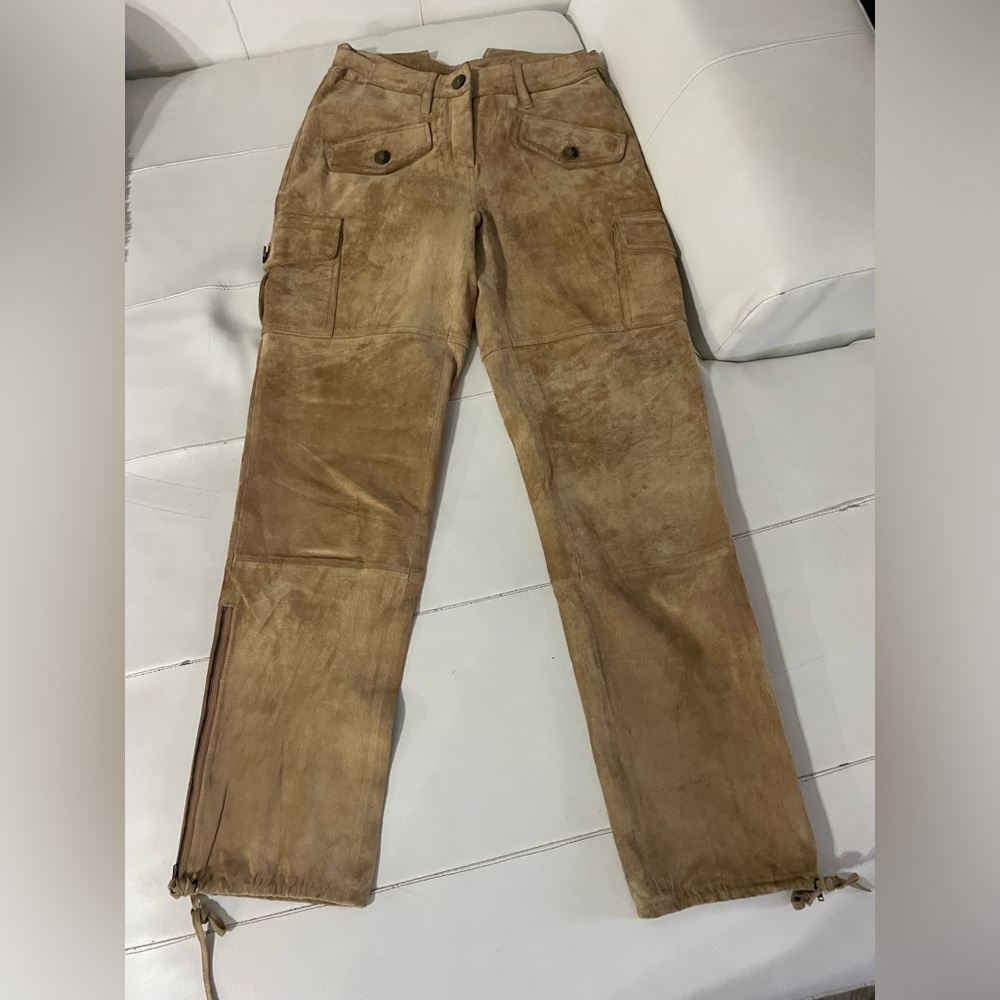 Vintage leather suede camel tan cargo pants size 6